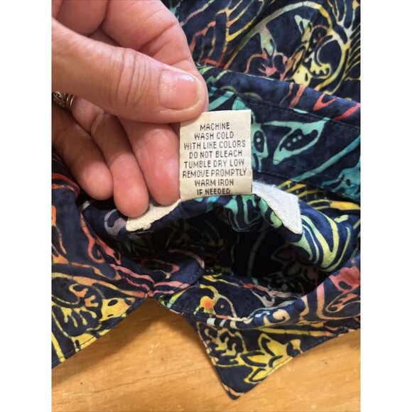 R-options Mens Blue and Green Batik Pattern Button Down Shirt Size XL - Picture 9 of 9